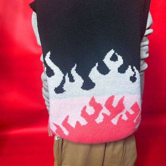 Unique 2-Piece Knit Set – Flame Vest + Beige Turtleneck – Kids & Teens - Picture 10 of 11